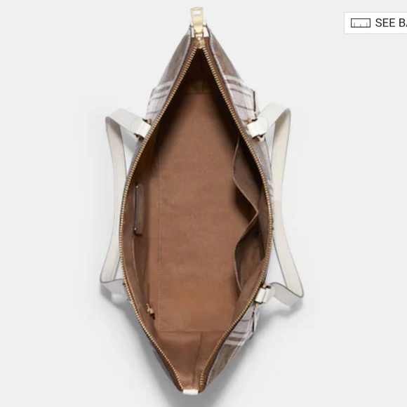 COACH GALLERY TOTE IN SIGNATURE CANVAS WITH HUNTING FISHING PLAID PRINT - Picture 4 of 8